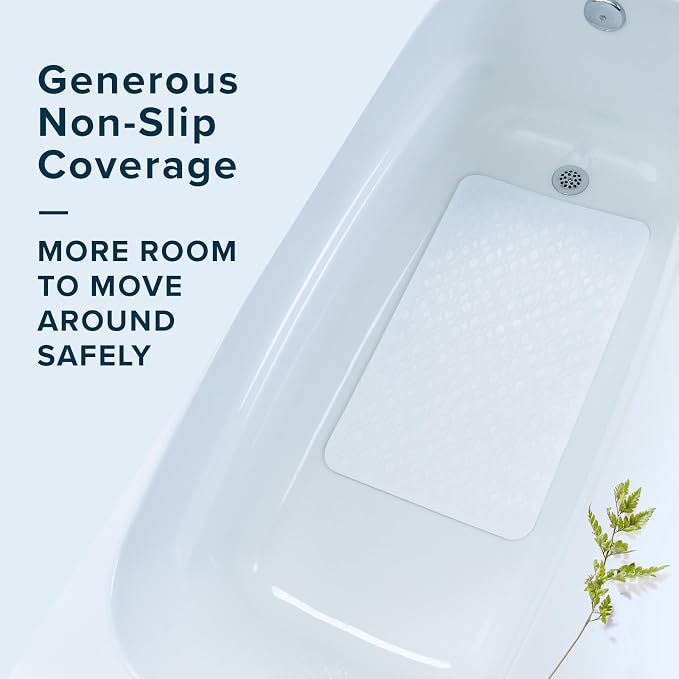 SlipX Solutions Durable Large Rubber Safety Mat 27 x 15, Feel Safe and Surefooted in Your Bath or Shower, Extra Grippy Surface Texture and Over 200 Power Grip Suction Cups, Machine Washable, White