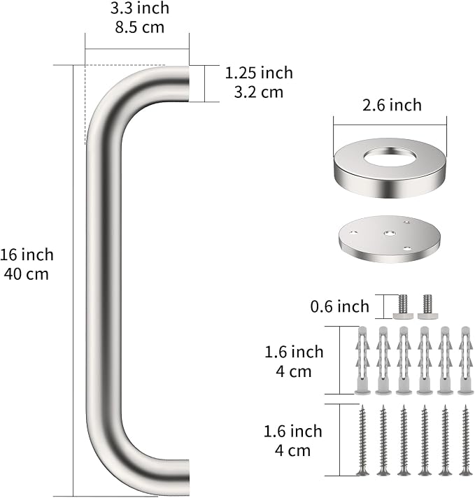 2 Pack 16 Inch Shower Grab Bar 1.25" Diameter, ZUEXT Satin Brushed Nickel Stainless Steel Bathroom Grab Bar, Bath Balance Bar,Safety Hand Rail Support,Handicap Injury Elderly Senior Assist Bath Handle