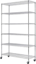BestOffice | 6-Tier Wire Storage Shelves with Wheels | 18x45x82 | Chrome | Adjustable Racks | Heavy-Duty Metal Shelf, Holds Upto 2100 lbs | No-Tool Assembly | Ideal for Home & Garage Shelving