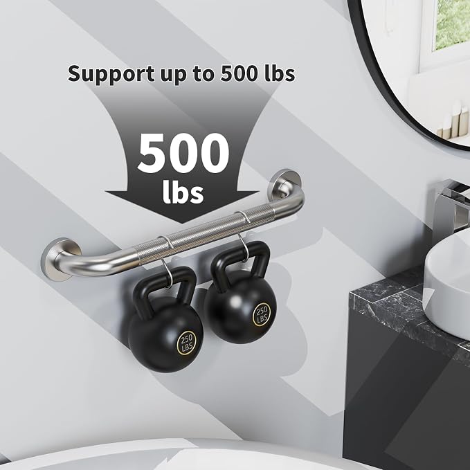 2 Pack 24 Inch Shower Grab Bar, ZUEXT Brushed Nickel Stainless Steel Bathroom Safety Handle w/Knurled Grip, Heavy Duty Wall Mounted Bathtub Toilet Support Rail for Seniors Disabled (1.25" Diameter)