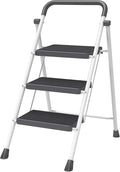 White 3 Step Stool Foldable – Heavy-Duty Foldable Step Stool for Adults, 500 lbs Capacity, Anti-Slip Feet & Wide Steps, Sturdy Steel Frame, Lightweight & Space-Saving Design for Home, Kitchen & Garage