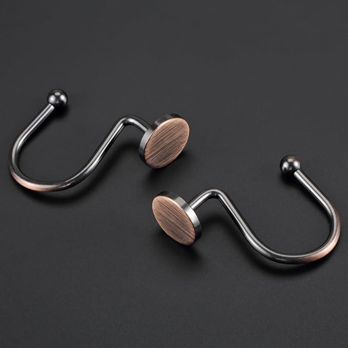 CHICTIE Bronze Shower Curtain Hooks, Oil Rubbed Rustproof Shower Curtain Rings for Bathroom, Metal Decorative Shower Hooks for Shower Curtain Rod, Set of 12 Shower Hangers Round Heavy Duty Design