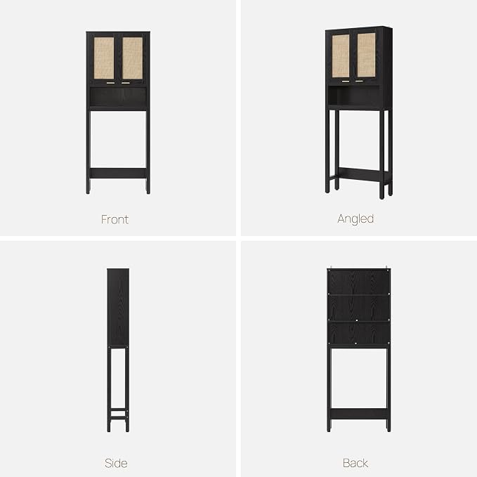 SICOTAS Over The Toilet Storage Cabinet with Rattan Door, Freestanding Bathroom Organizer with Adjustable Shelf, Space Saver Cabinet for Bathroom, Laundry Room, Restroom