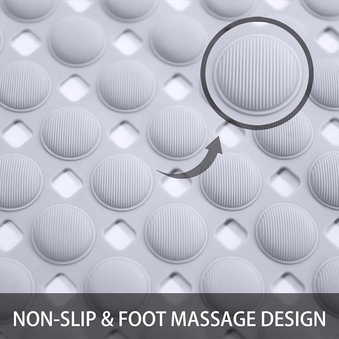 Non-Slip Bath Mat for Tub - Extra Large TPR Bathtub Mat with Suction Cups, Quick-Dry & Easy Clean, Family-Friendly Design (Gray, 36x17 Inch)