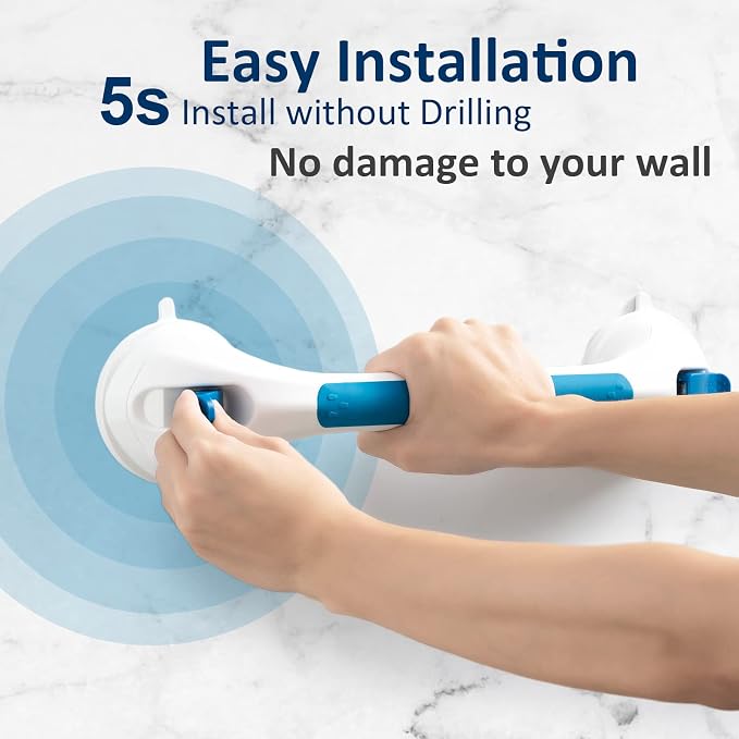 TAILI Shower Grab Bar 2 Pack,Suction Shower Handles for Bathtubs, Heavy Duty 240 lbs Bathroom Safety Grip for Seniors, No Drilling Removable Waterproof Handrails,Blue,G9