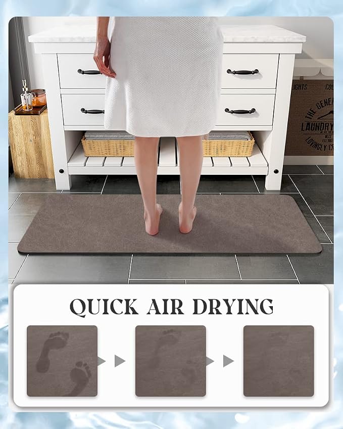 MontVoo -Bath Mat Rug-Rubber Backing Non Slip Quick Dry Absorbent Thin Bathroom Rugs Fit Under Door-Faux Suede Surface Bathroom Floor Mats-Shower Rug for in Front of Bathtub Shower Brown 24"x48"