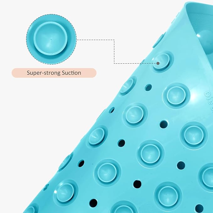 WarmSnow Non Slip Shower Mats for Inside Shower 15 x 27.5 Inch, TPE Bathtub Mat Non-Slip, Bath Mat for Tub with Suction Cups, Drain Holes Bath Tub Mat for Bathroom, Blue