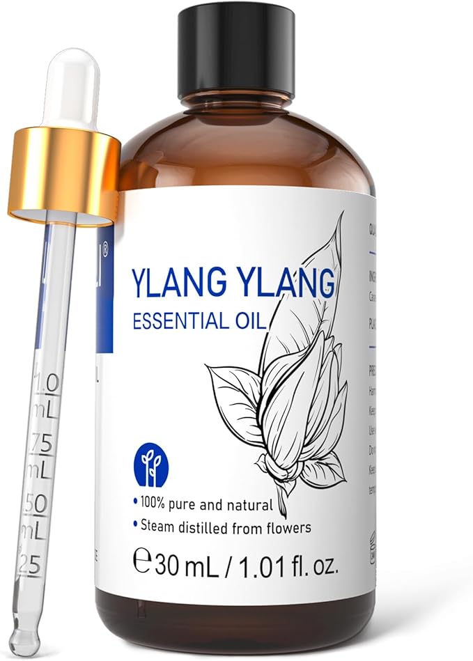 HIQILI Ylang-Ylang Essential Oil, Long-Lasting Scent for Diffusers, Perfumes, Aromatherapy, DIY - 1.01 Fl Oz