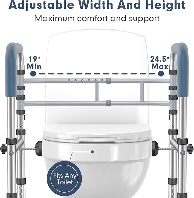 Toilet Safety Rails (400 lb) – More Stable & Safer Adjustable Toilet Frame for Elderly, Seniors, Handicap & Disabled, Foldable Handicap Toilet Handles, Toilet Safety Rail with Non-Slip Feet