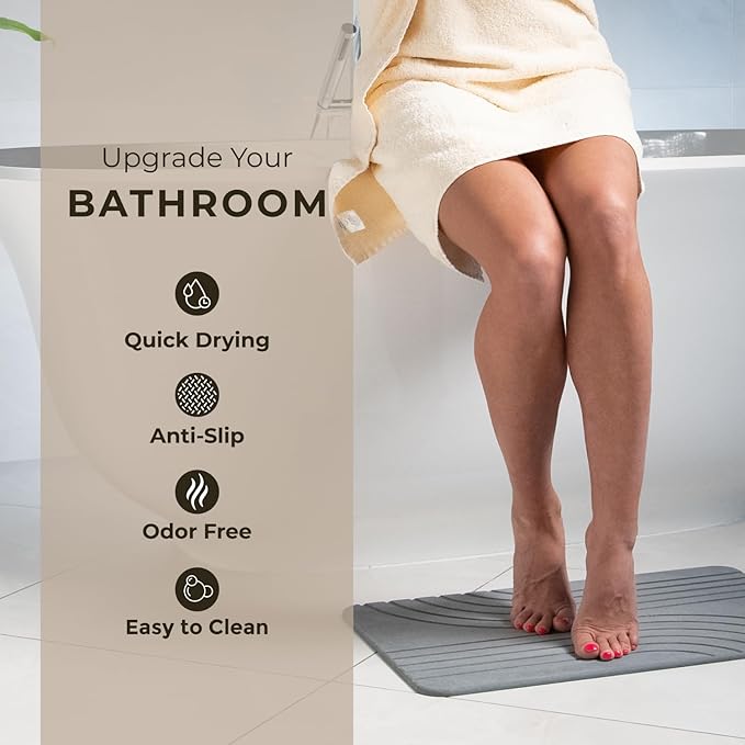 TOSORO - Stone Bath Mat Diatomaceous Earth Shower Mat Non-Slip Super Absorbent Diatomite Stone Bath Mats for Bathroom Floor Quick Drying Natural Easy to Clean (23.5 x 15) - Graphite, 2pcs