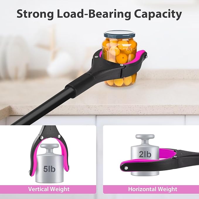 36" Grabber Reacher Tool, Foldable Reacher Grabber Pickup Tool with 360° Rotating Jaw & Two Magnets, Extra Long Trash Picker Upper Grabber, Lightweight Grabbers for Seniors, Pink