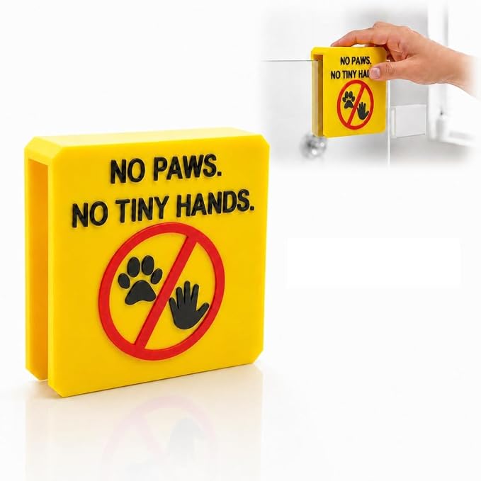 Frameless Glass Shower Door Lock Sleeve - Baby Proofing & Pet Stopper for Bathroom Sliding Doors - No-Drill Security Bumper,Funny Sign – (Yellow, 1/2 inch)
