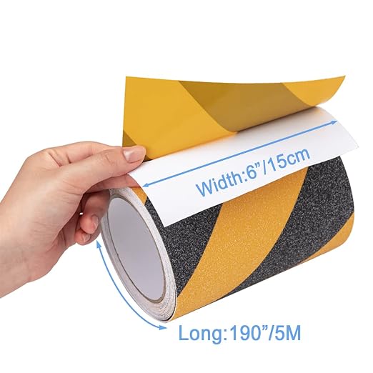Yorwe Anti Slip Tape, High Traction,Strong Grip Abrasive, Not Easy Leaving Adhesive Residue, Indoor & Outdoor (6" Width x 190" Long, Black/Yellow)