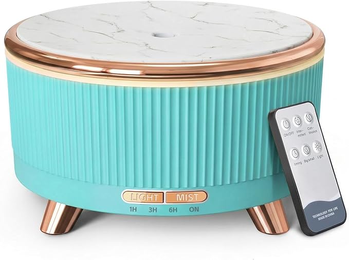 500ML Large Capacity Essential Oil Diffuser, Ultrasonic Aromatherapy Diffuser with 7 Color LED Lights with Remote Control, Cool Mist Humidifier, Timed Mist, Auto Shut-Off (Emerald)