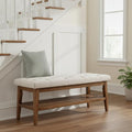 HUIMO Entryway Shoe Bench, End of Bed Bench,Upholstered Button-Tufted Bench for Kitchen, Fabric Ottoman Bench for Living Room, Padded Bench with Solid Wood Shelf Beige