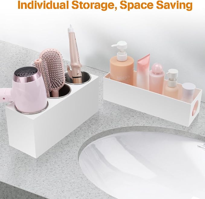 GFWARE Hair Tool Organizer - Bathroom Vanity Organizers and Storage, Hair Styling Accessories Hot Tools Organizer Hair Dryer, Blow Dryer, Curling Iron, Flat Iron, Hair Straightener, White
