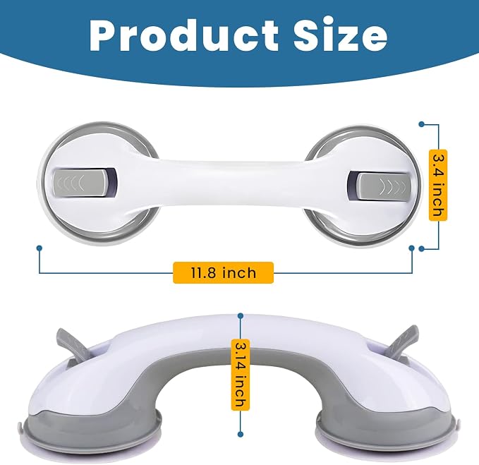 12-Inch Suction Grab Bars for Bathtubs and Showers - 2 Pack Heavy-Duty Bathroom Safety Handles for Seniors and Shower Chairs (Gray/White) Grab Bars can be attached to Tiles, Glass & Hard Plastic ONLY.