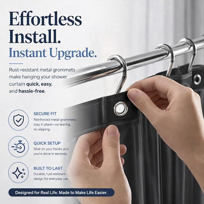 EHZNZIE Dark Grey Shower Curtain Liner 72x72, PEVA Waterproof Bath Curtain, No Chemical Smell, 3 Weighted Magnets, Durable with Rustproof Metal Grommets
