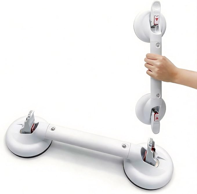 Suction Grab Bar for Shower Bathtub: Upgraded Heavy Duty Non-Slip Grip Handle with Strong Suction Cup for Bathroom Wall, Max Load 269LBS Safety Bar for Elderly Senior Disabled Handicap 17 Inch White