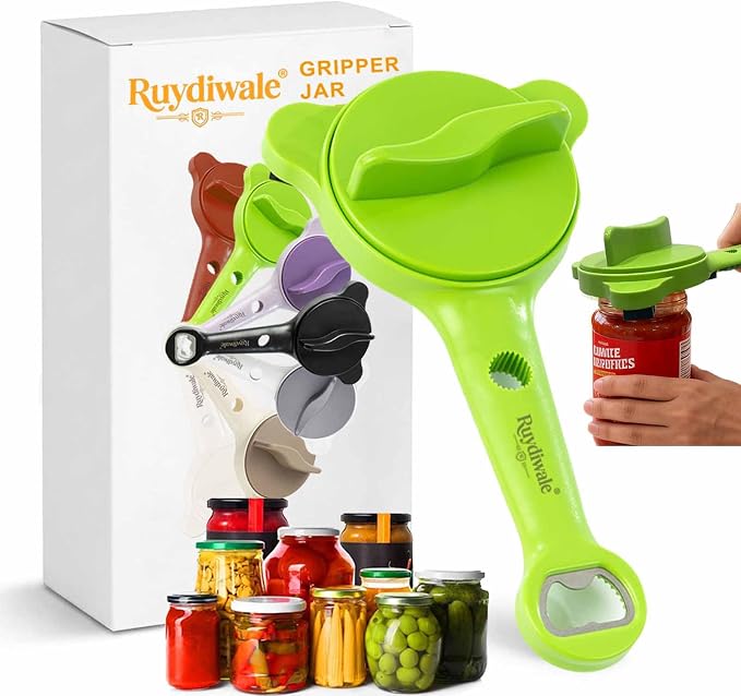 4-in-1 Jar Opener, Adjustable Jar Opener for Seniors, Kitchen Tool Designed Specifically for Seniors and Those with Limited Physical Strength, Suitable For Beer, Salad Dressing, Jar (Green)