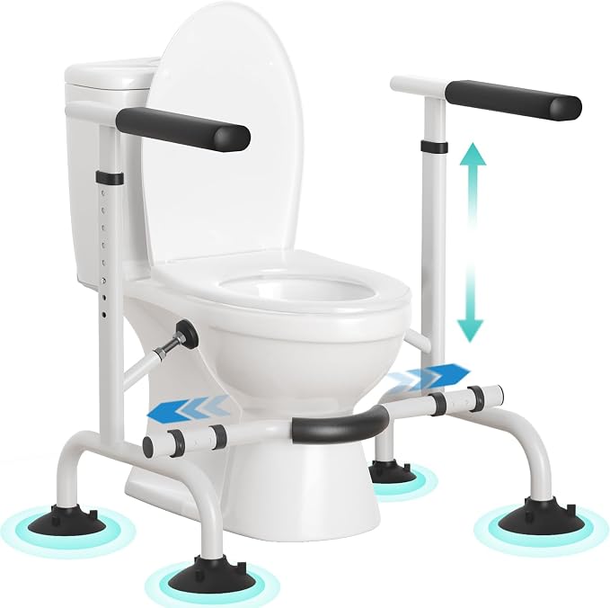 HOMENURSE Toilet Safety Rails for Seniors, Heavy Duty Toilet Safety Frame with Adjustable Height & Width, 350 lb Toilet Handles for Elderly and Disabled, Handicap Grab Bars
