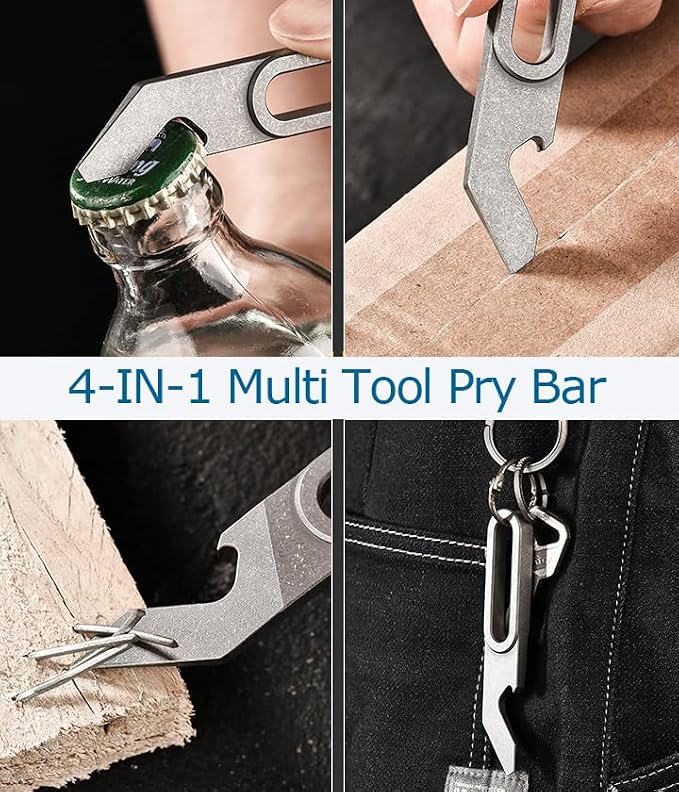 Hamans Pry Bar Bottle Opener Titanium Prybar Opener 3.54“ Pocket Multi Tool 4-in-1 Multitool Keychain 0.67oz for Daily Use