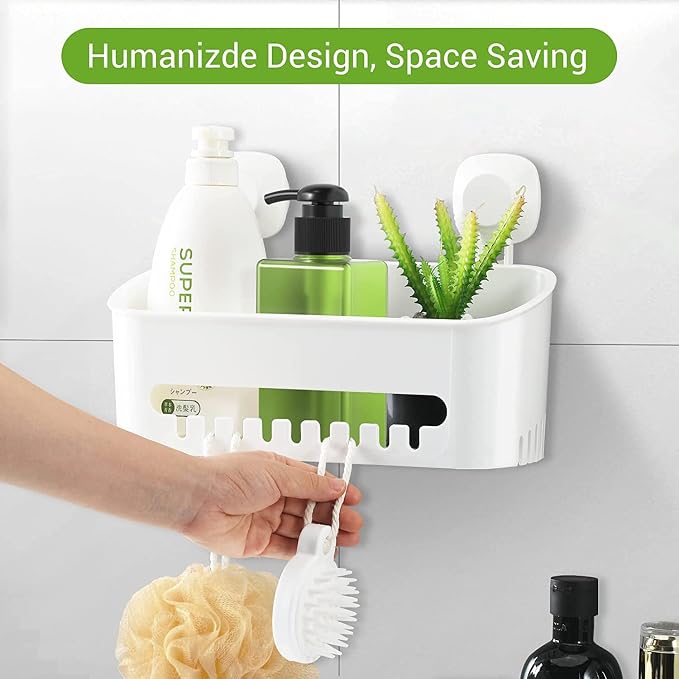 LUXEAR Suction Cup Shower Caddy - No Drilling Removable Shower Caddy - Powerful Suction Shower Organizer Max Hold 22lbs, Waterproof Suction Storage Basket for Bathroom & Kitchen