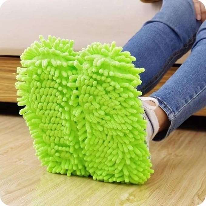 Mop Slippers,Mop Shoes,Dust Duster, Mop Socks for Women Men Kids Foot, Microfiber Reusable for House Office Bathroom Kitchen (Green-2pairs,One Size)