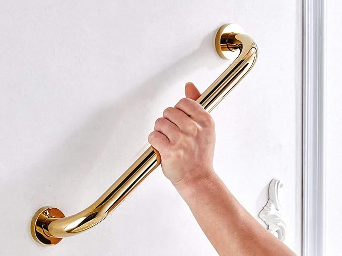24-Inch Grab Bar Safety Handrail, Polished Gold, Heavy-Duty Construction Armrest, Bathroom Shower Bathtub Support for Hotel/Motel/Home