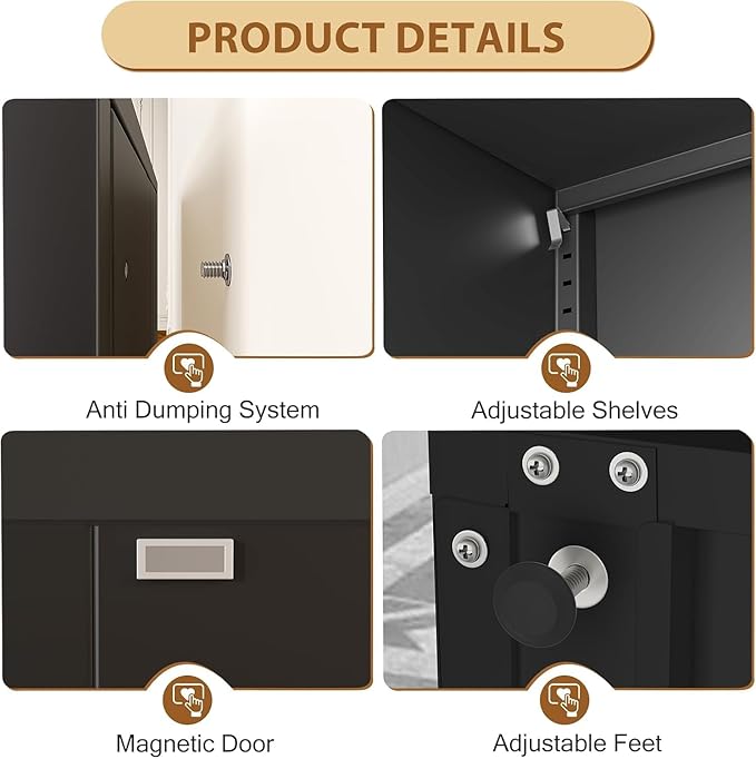 Tall Metal Narrow Bathroom Storage Cabinet 67" H, Tall Black Pantry Cabinets with 4 Adjustable Shelves and 2 Doors for Kitchen, Home Office, Living Room, Dining Room(16 inches Wide)