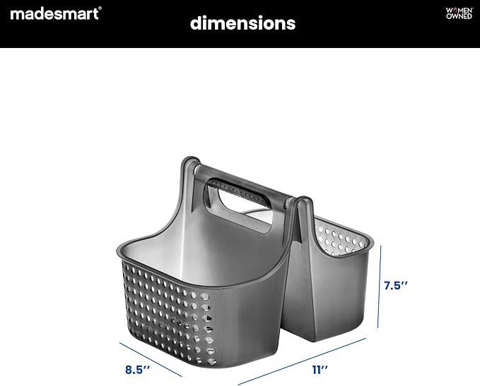 madesmart Large Portable Shower Caddy, Hold Soap, Shampoo, Hair Supplies and Beauty Products, Cleaning Supplies Organizer for Home, Dorm, Plastic Shower Tote, Soft Handle, Carbon
