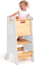 OCODILE Toddler Tower with a Sliding Door and 3 Adjustable Heights - Safe Toddler Kitchen Step Helper with Support Feet - Updated Design for 18+ Months to 6-Year-Old Kids - White