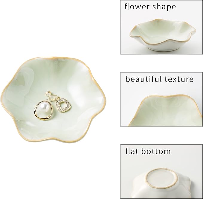 BEUNAIZER Jewelry Dish Tray, Ring Dish, Ceramic Trinket Tray, Key Bowl, Decorative Plate, for Friends Sisters Daughter Mother(Light Green)