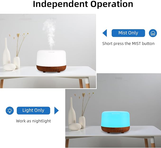 SPLITSKY 300ML Essential Oil Diffuser Aromatherapy Diffuser, Quiet 8 Hours Operation, 7-Color LED Light, 4 Timer, Remote Control, Auto-Off, Easy to Clean, for Bedroom, Living Room, Office, Home Gifts