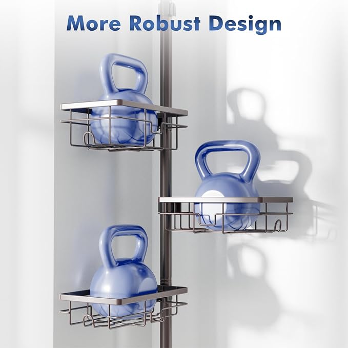 Vatex Corner Shower Caddy Tension Pole,Adjustable 30-120 Inch Bathroom Organizer Storage,Rustproof 6-Tier Shower Corner Shelves,Towel Rack, Toothbrush Holder, Soap Dish Organizers