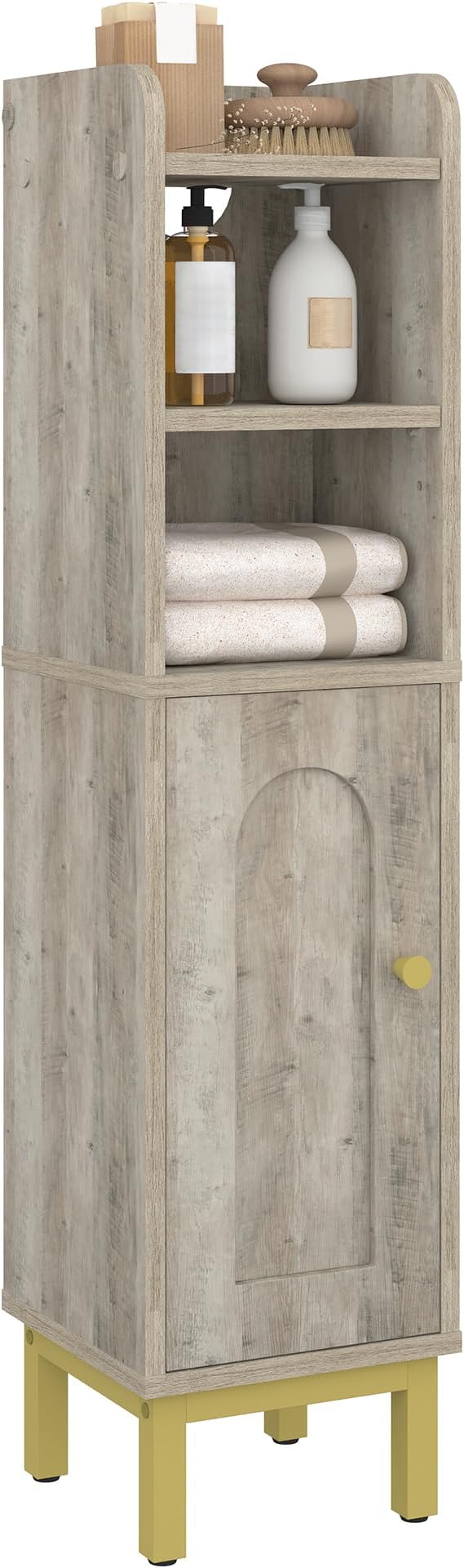 Hzuaneri Bathroom Storage Cabinet, Small Corner Floor Cabinet with Door and Shelves, Narrow Toilet Paper Holder, Bathroom Organizer with Adjustable Shelf, for Small Spaces, Rustic Greige BC08205X