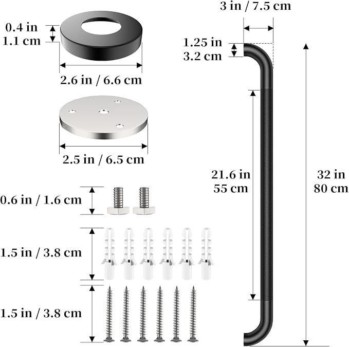 Matte Black Grab Bar 32 Inch, iHansee Anti-Slip Bathroom Grab Bar w/Knurled Texture Grip, Stainless Steel Safety Handrail for Toilet Bathtub, Wall-Mount Shower Handle Handicap Bars for Senior Elderly