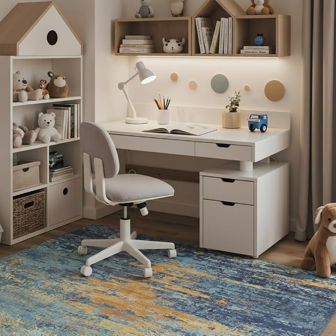 48"x72" Office Chair Mat for Hardwood Tile Floor, Under Desk Carpet Protector for Rolling Computer Chair Mat, Machine Washable Area Rug, Anti-Slip 1/5" Thick Low Pile Thin Vinyl Floor Mat, Blue Orange