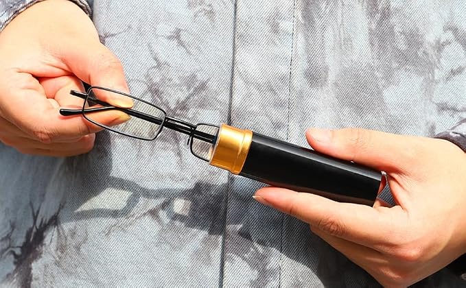 Viseng Slim Mini Metal Reading Glasses Compact Lightweight Portable Readers with Glasses Case for Reading Case +3.0 Black+Gold+Silver