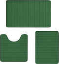 RUN HELIX Bath Mats for Bathroom Comfort Memory Foam Bath Rug Set 3 Piece Non-Slip Bathroom Mats,Absorbent Shaggy Rugs Super Soft U-Shaped Toilet Rug,Bathroo Carpets for Batoom,Tub,Shower,Dark Green