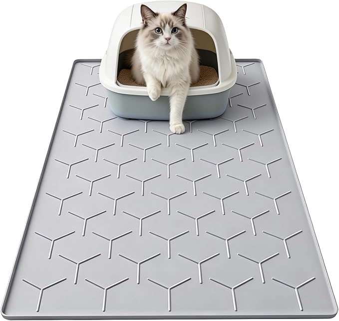 Garoopion Cat Mat for Litter Box, Large 34.05×22.5 inch Cat Litter Mat, Waterproof Silicone Pad for Floor, Gray
