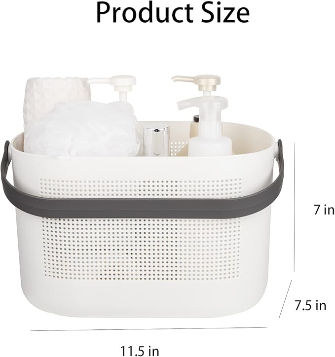 UUJOLY Plastic Storage Baskets with Handles, Shower Caddy Shelf Organizers Basket for Bathroom, Kitchen, Dorm Room, Grey