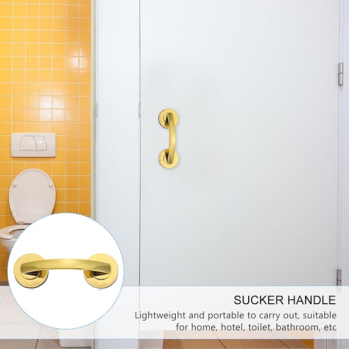 Veemoon Suction Grab Bar Non-Skid Bath Handle for Seniors, Medium Gold Safety Hand Rail with Strong Suction for Bathroom Shower Balance and Injury Prevention Support
