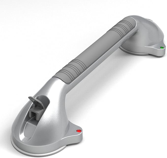 16.5inches Balance Assist Bathroom Shower Handle,Suction Bath Grab Bar with Indicators (Silver/Grey)