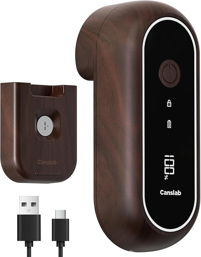 Canslab Turbo - Auto Shut Off Rechargeable Electric Can Openers - LED Battery Display USB Automatic Can Openerfor Kitchen for Seniors with Arthritis - One Touch Side Cut Can Opener Smooth Edge, Wood