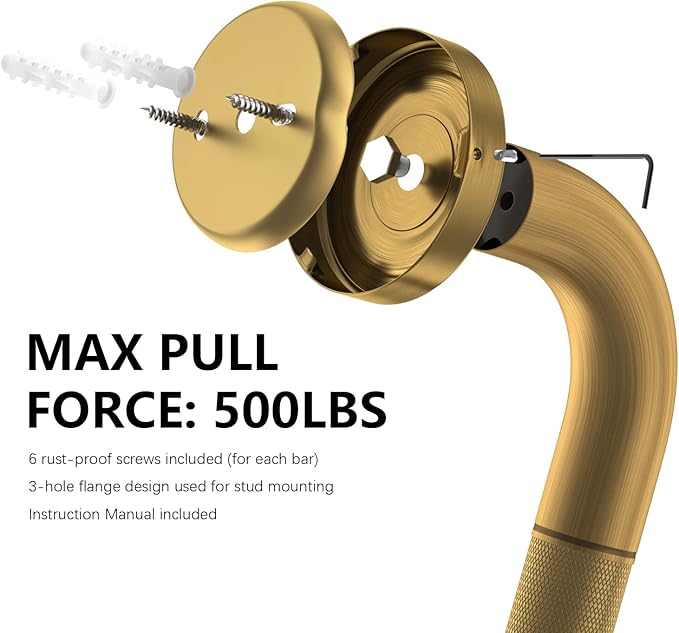 2 Pack 20 Inch Anti Slip Bronze Shower Grab Bar Polished Gold,ZUEXT Antique Brass Bathroom Grab Bar, Knurled Balance Bar,Safety Hand Rail Support Handicap Elderly Injury Senior Assist Bath Handle