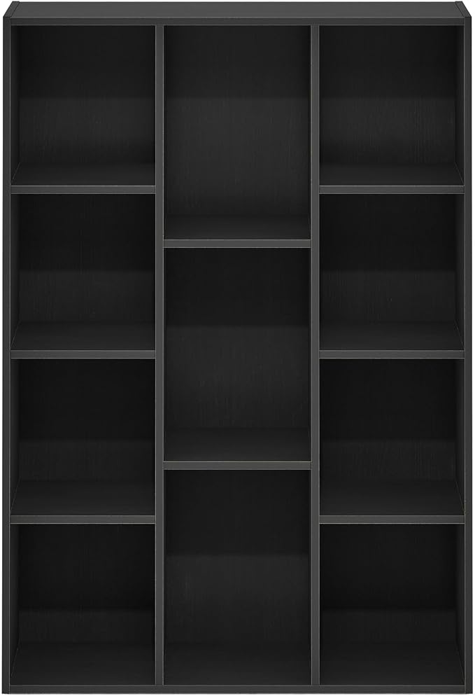 Furinno LUDER Book Shelf, 11-Cube Bookshelf, Reversible Bookcase, 9.4 x 29.1 x 41.7, Easy Assembly, for Living Room, Bedroom, Home Office, Blackwood