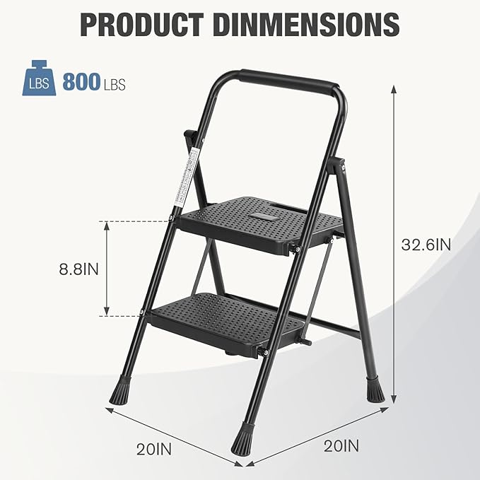 Simple Deluxe 2 Step Ladder, Step Stool Foldable, 800lbs Portable Ladder with Wide Anti-Slip Pedal, Step Stool for Adults, Lightweight Step Ladder for Home Kitchen and Outdoor