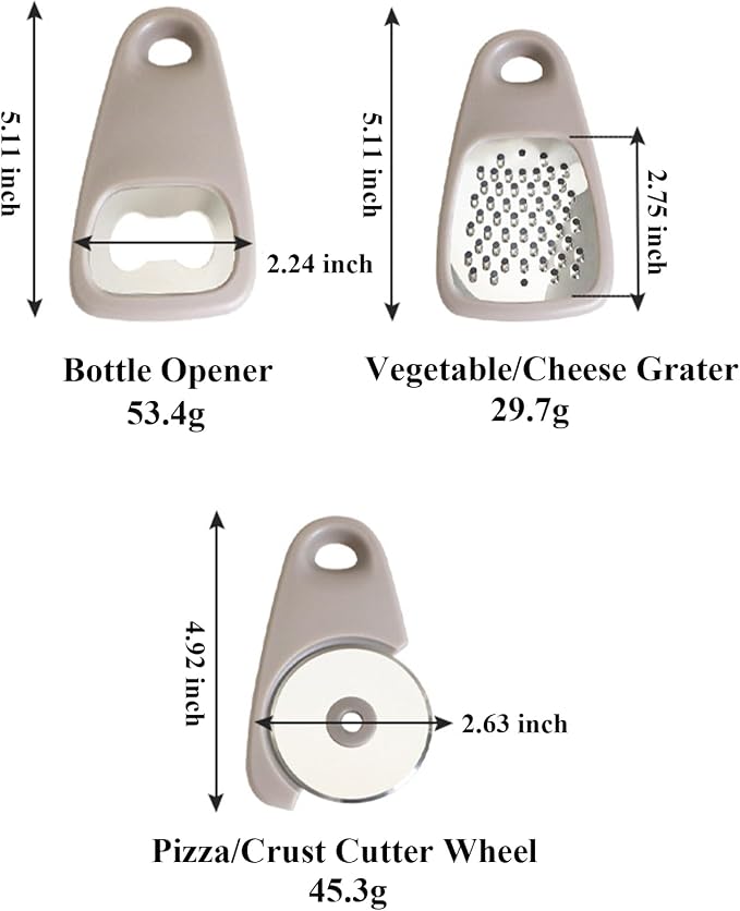 Kitchen Gadgets Set 5 Pieces, Space Saving Cooking Tools Kitchen Accessories-Garlic/Ginger Grinder, Cheese Grater, Vegetable/Fruit Peeler, Pizza Cutter, Bottle Opener, Gadgets Gift Set