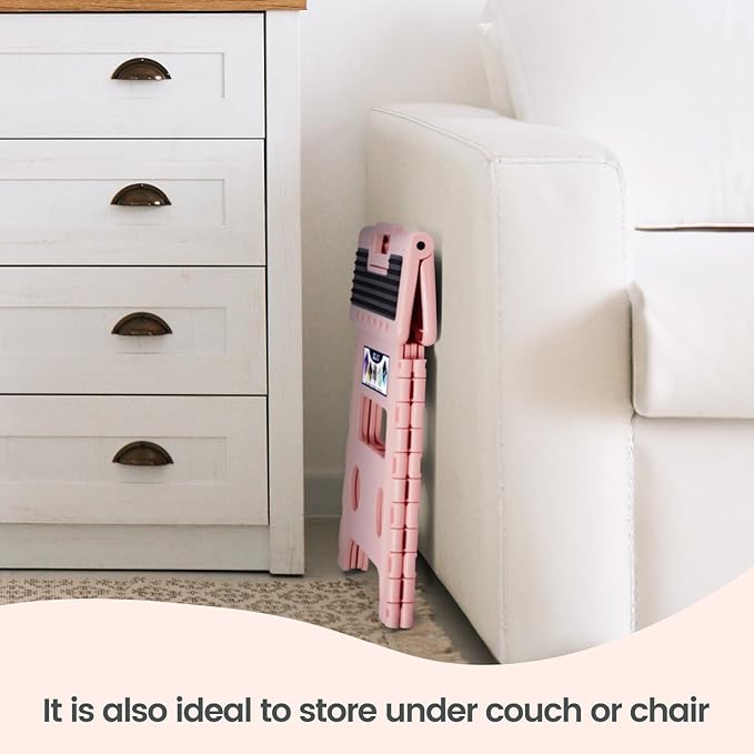 Delxo Folding Step Stool, 13 inch Non-Slip Foldable Stools Up to 300 LBS, Step Stool with Handle, Lightweight for Kitchen, Bathroom, Bedroom, Garden Stepping Stool with Dotted, Pink,1 PC